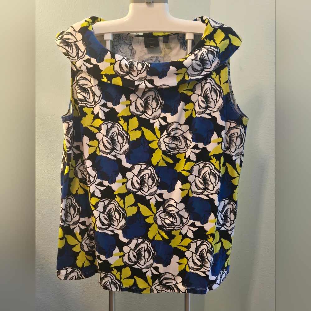 Rafaella Floral Cowl Neck Blouse - Blue, Lime Green, Black, White